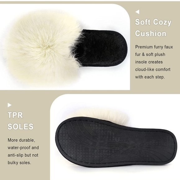 Fuzzy Slippers Women,Cozy Open Toe Fuzzy House Slippers - Picture 3 of 4